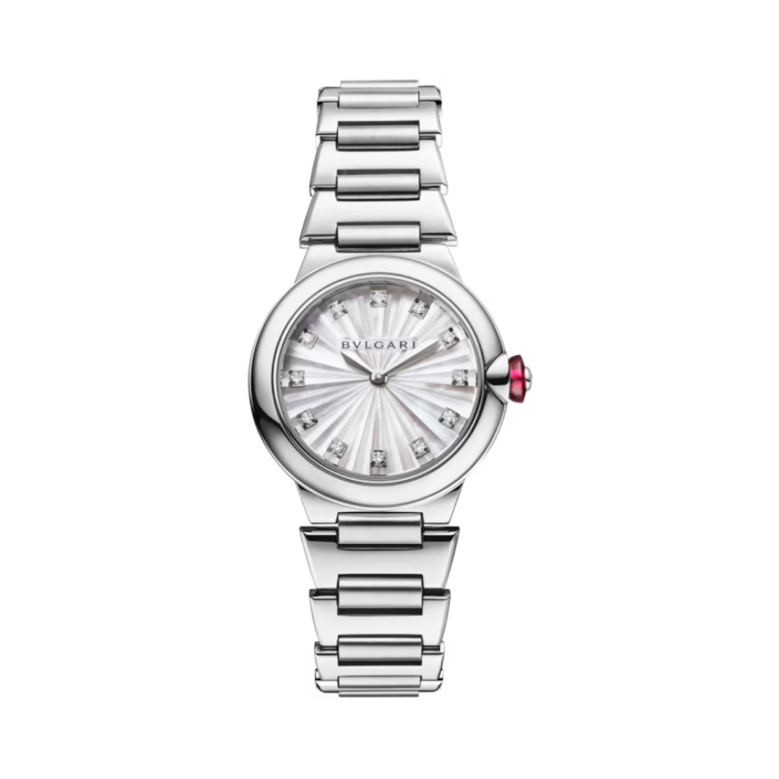 (W) 불가리 루체아 쿼츠 28mm 워치 스테인리스 스틸 화이트 마더 오브 펄 다이아몬드((W) Bulgari Lucea Quartz 28mm Watch Stainless Steel White Mother of Pearl Diamonds)