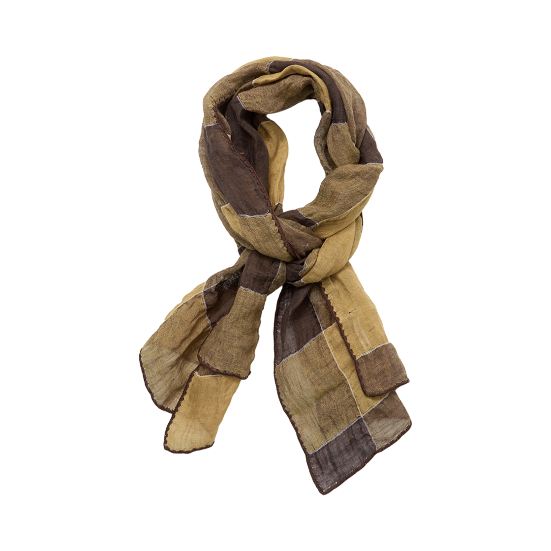 해칭룸 체크 스카프 린넨 브라운 옐로우(Hatchingroom Check Scarf Linen Brown Yellow) - 2