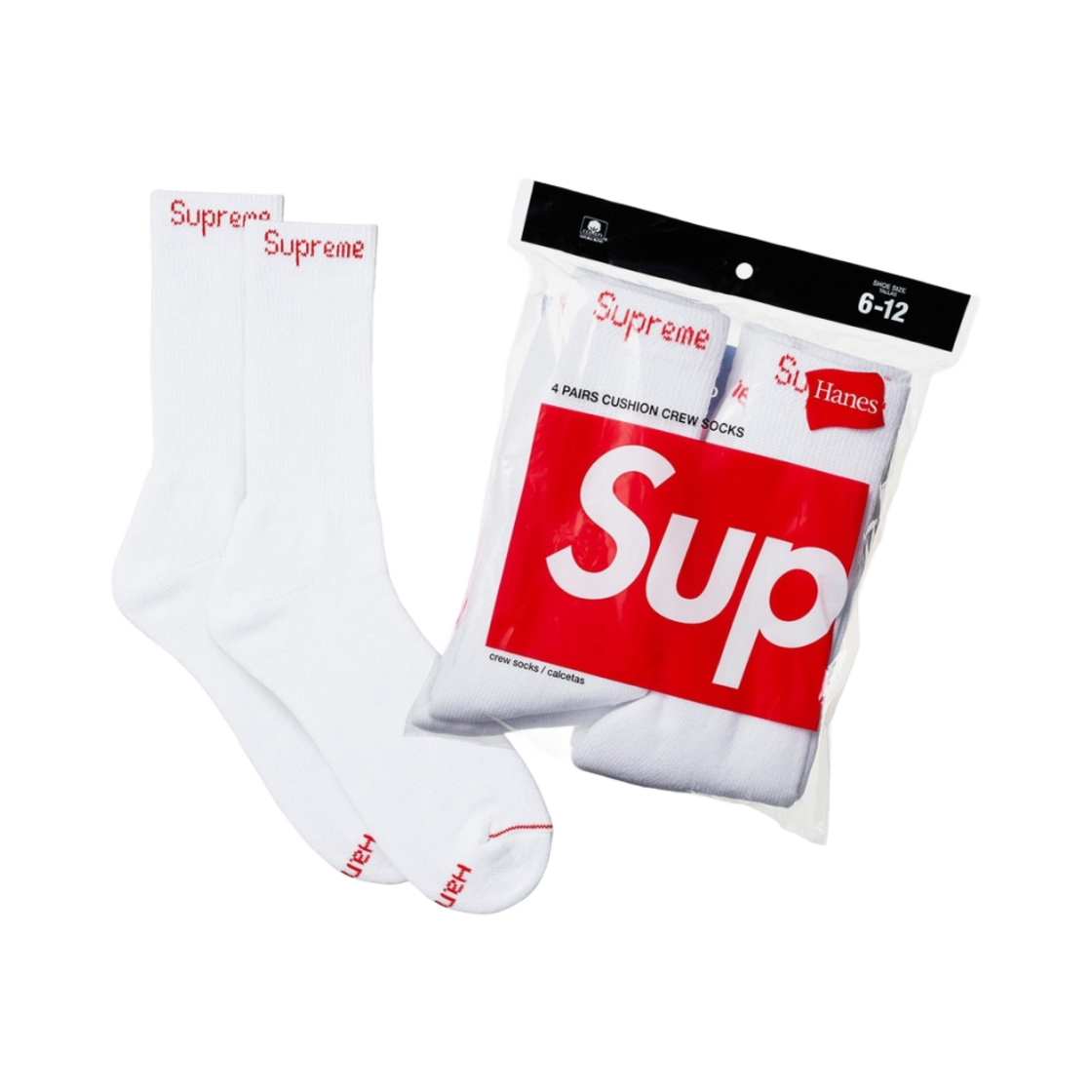 슈프림 헤인즈 크루 삭스 화이트 (4개입)(Supreme Hanes Crew Socks White (4 Pack))