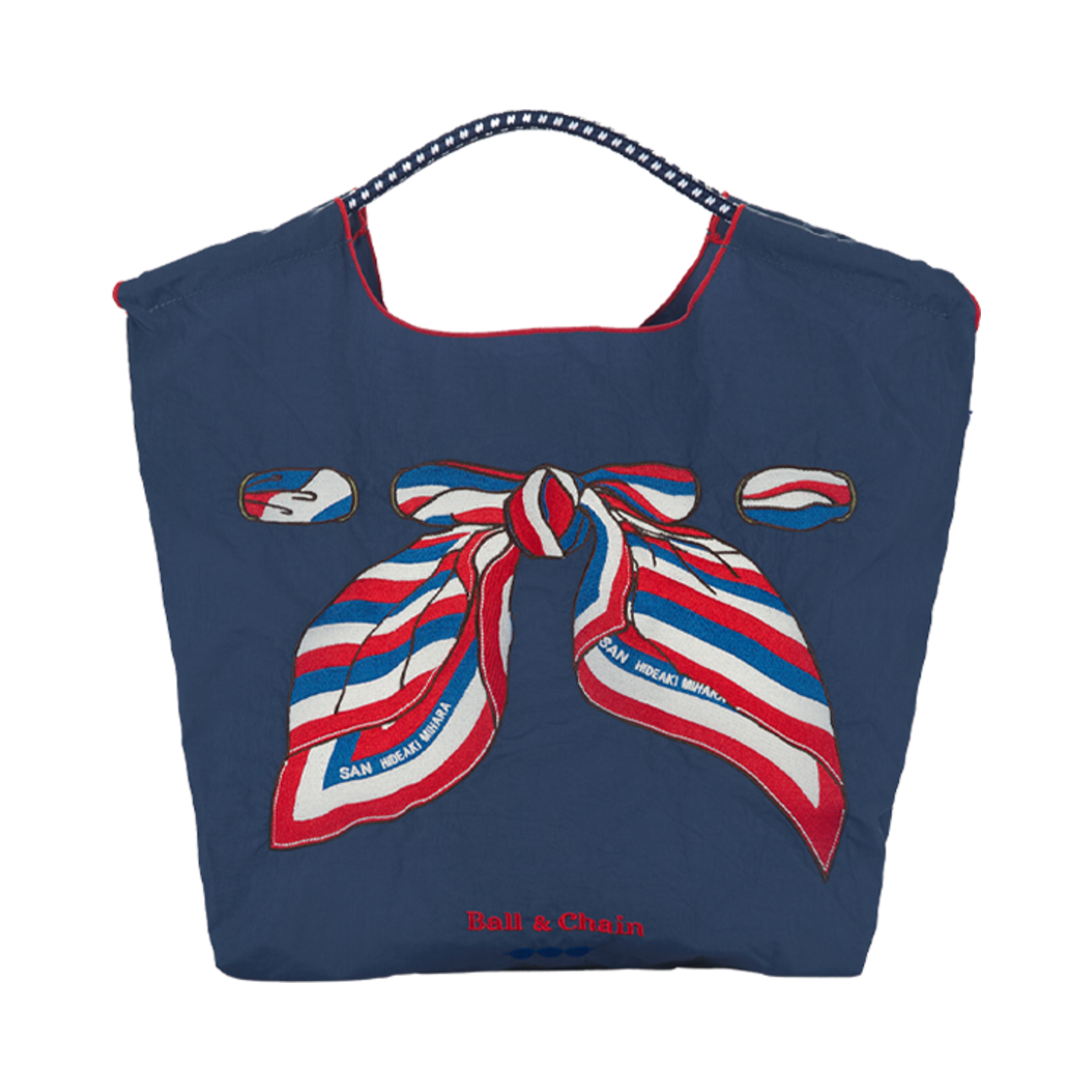 볼 앤 체인 산 히데아키 스카프 에코백 M 네이비(Ball & Chain San Hideaki Scarf Eco Bag M Navy)
