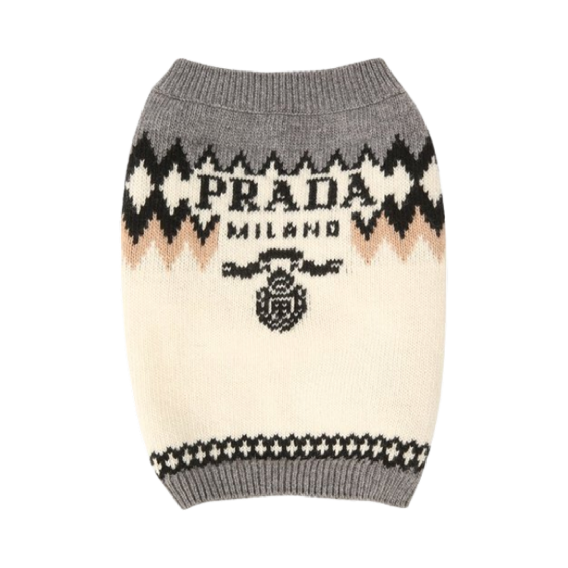 2YX009-2D13-F0040 Prada Dog Sweater in Wool Cashmere Jacquard Camel Brown