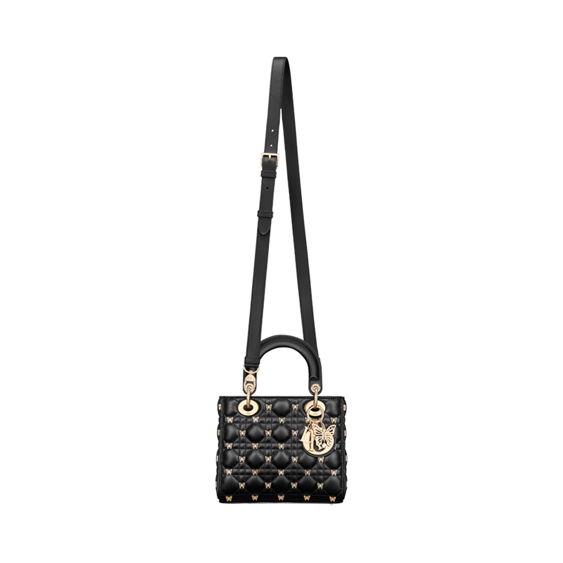 디올 스몰 레이디 백 골드 피니쉬 버터플라이 스터드 블랙(Dior Small Lady Bag with Gold Finish Butterfly Studs Black) - 4