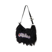 (W) Hysteric Glamour Wrapped Heart Logo Embroidered Fur Bag Black