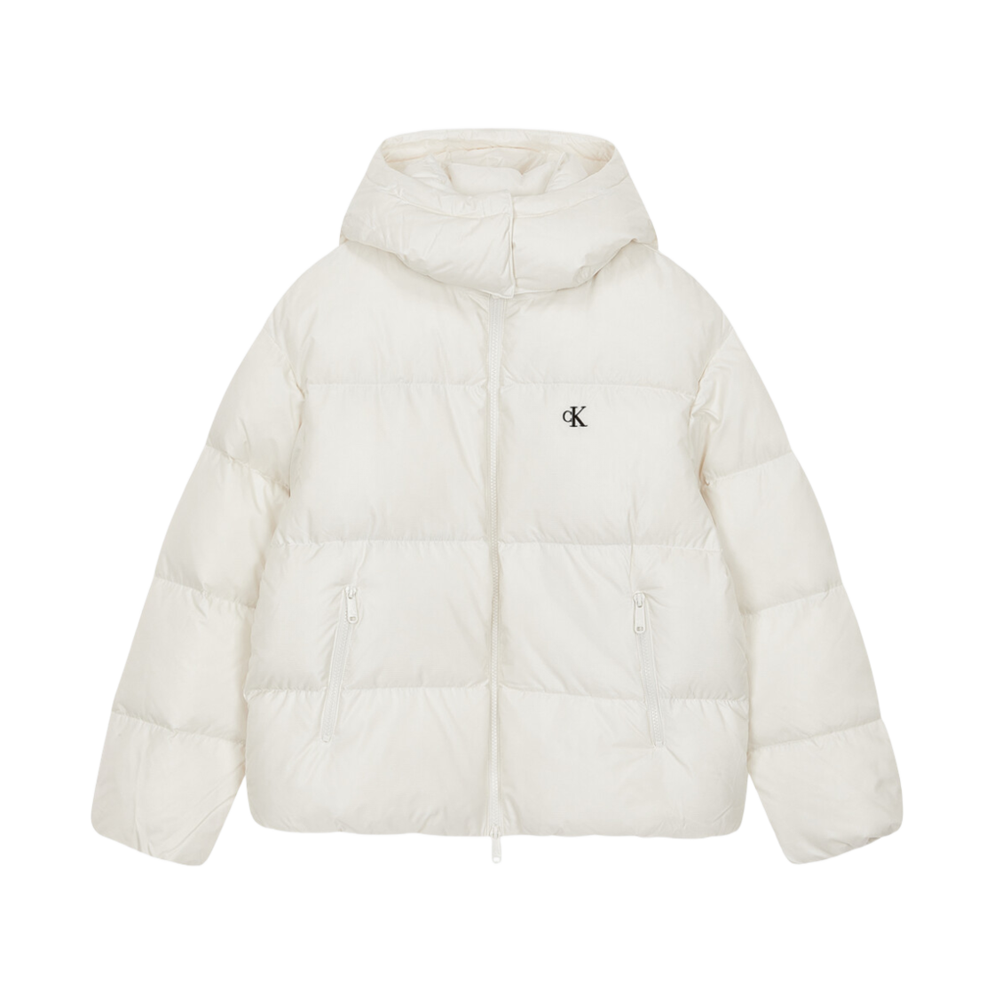 (W) 캘빈 클라인 글로시 미드 랭스 다운 푸퍼 화이트((W) Calvin Klein Glossy Mid Length Down Puffer White)