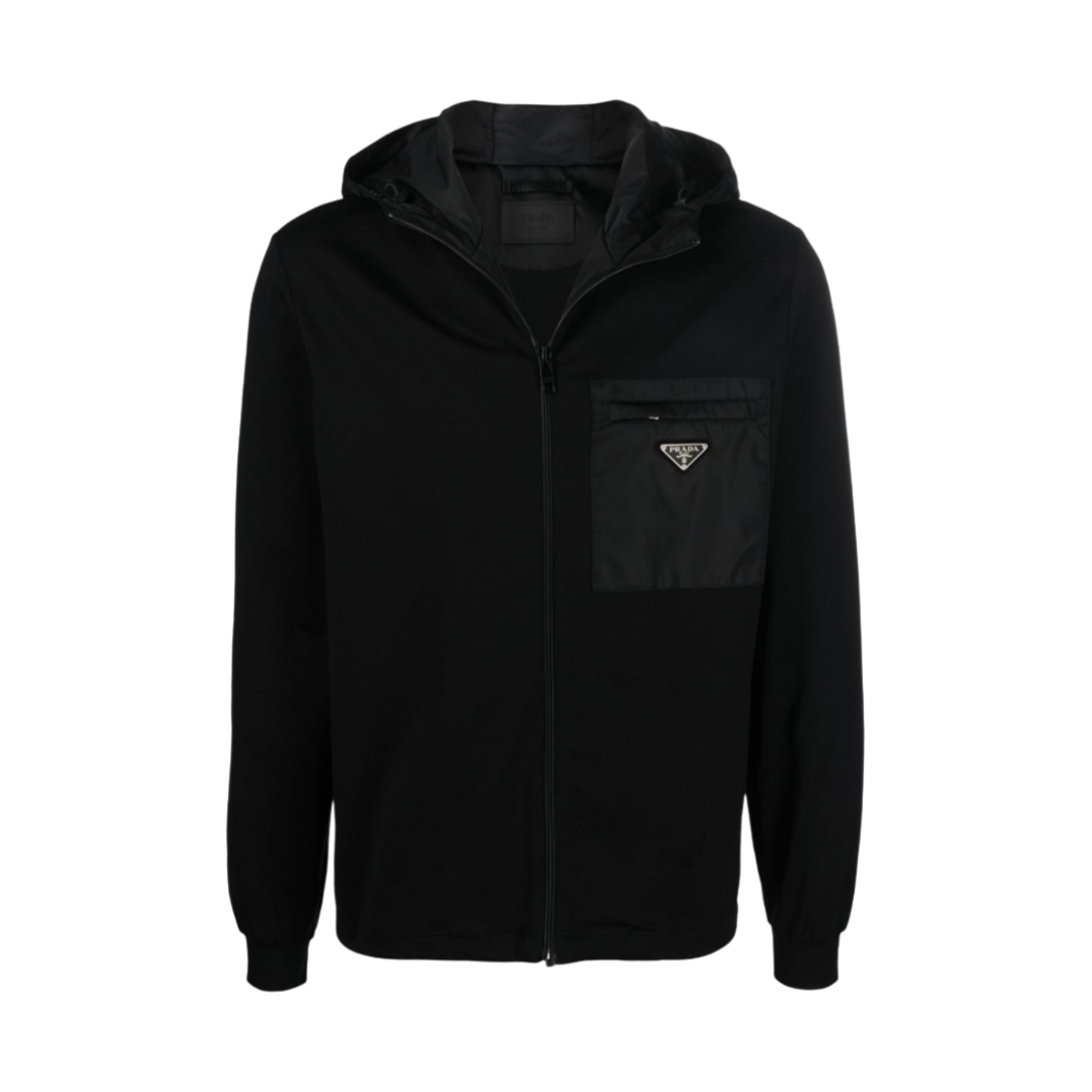 프라다 스트레치 코튼 플리스 후드 스웨트셔츠 블랙(Prada Stretch Cotton Fleece Hooded Sweatshirt Black) - 1