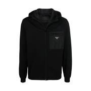 Prada Stretch Cotton Fleece Hooded Sweatshirt Black