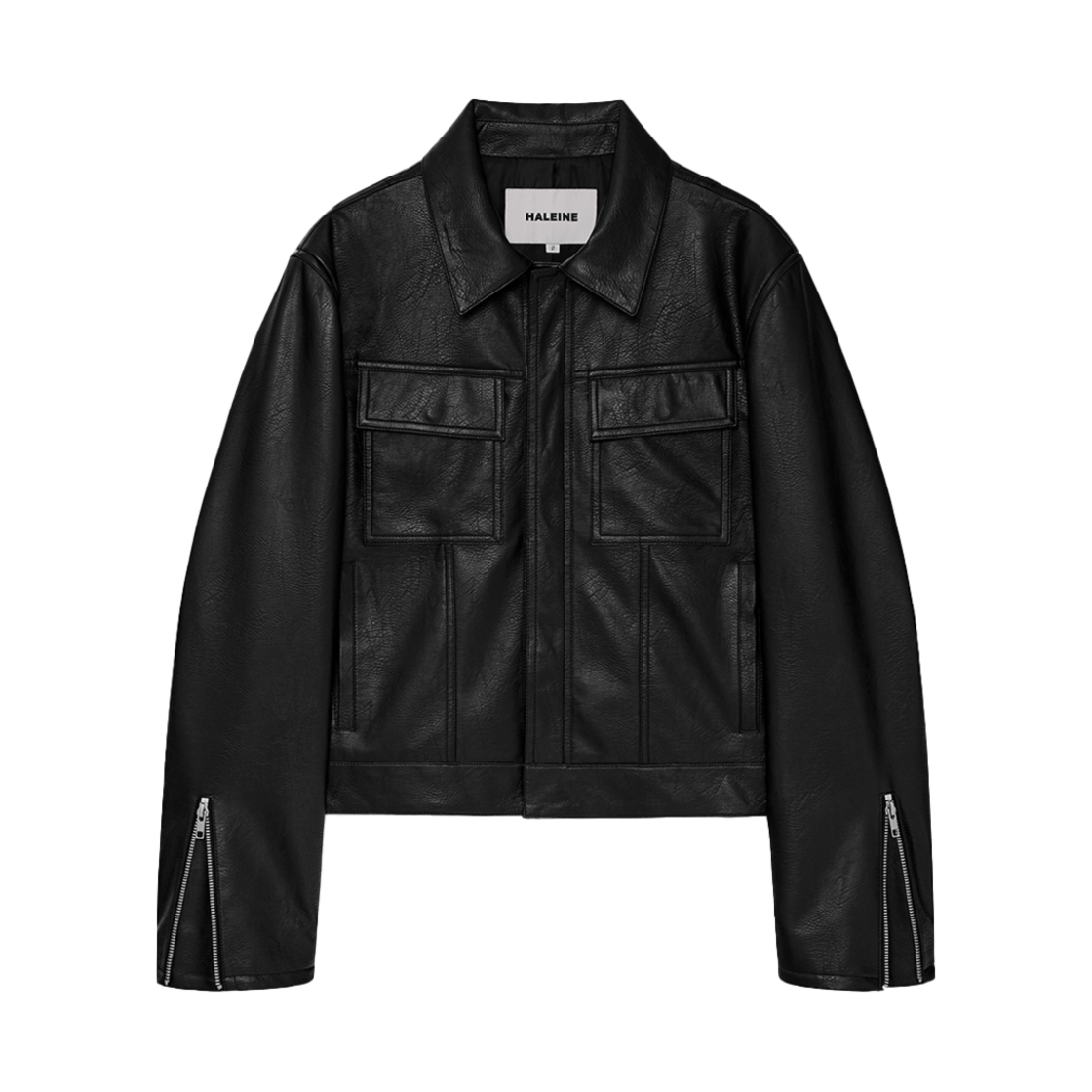 알렌느 트러커 포우 레더 자켓 블랙(Haleine Trucker Faux Leather Jacket Black (WJ104))