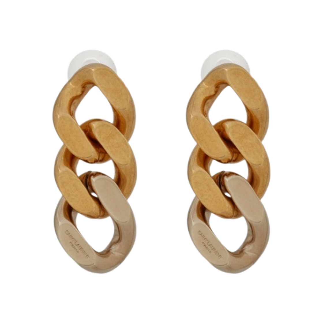 (W) 생로랑 쓰리 커브 체인 링크 이어링 메탈 브래스 골드((W) Saint Laurent Three Curb Chain Links Earrings in Metal Brass Gold) - 1