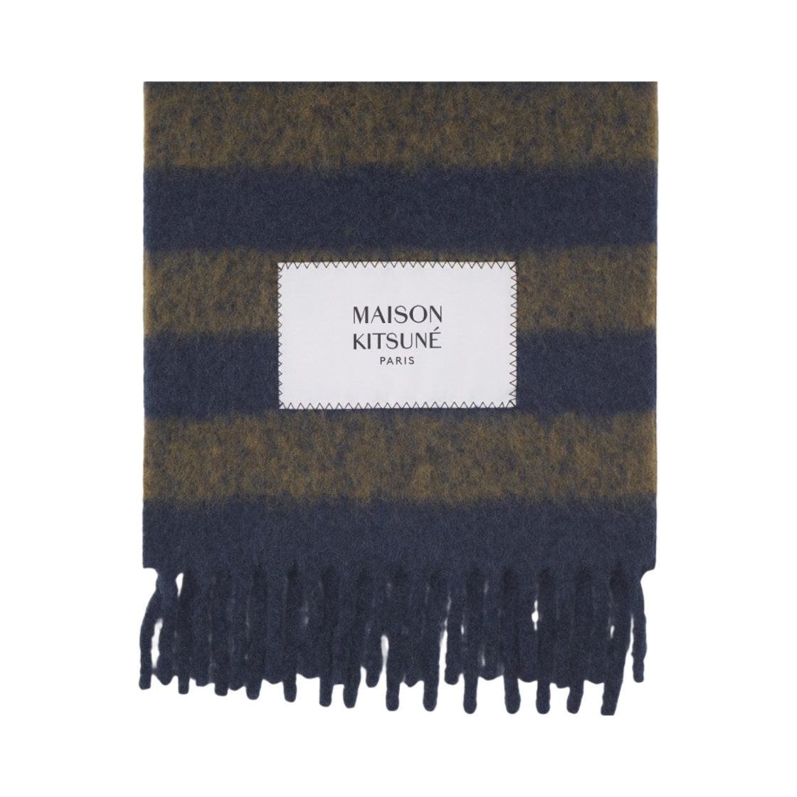 메종 키츠네 럭비 스트라이프 머플러 잉크 블루 카키 럭비 스트라이프(Maison Kitsune Rugby Stripes Muffler Ink Blue Khaki Rugby Stripe) - 2