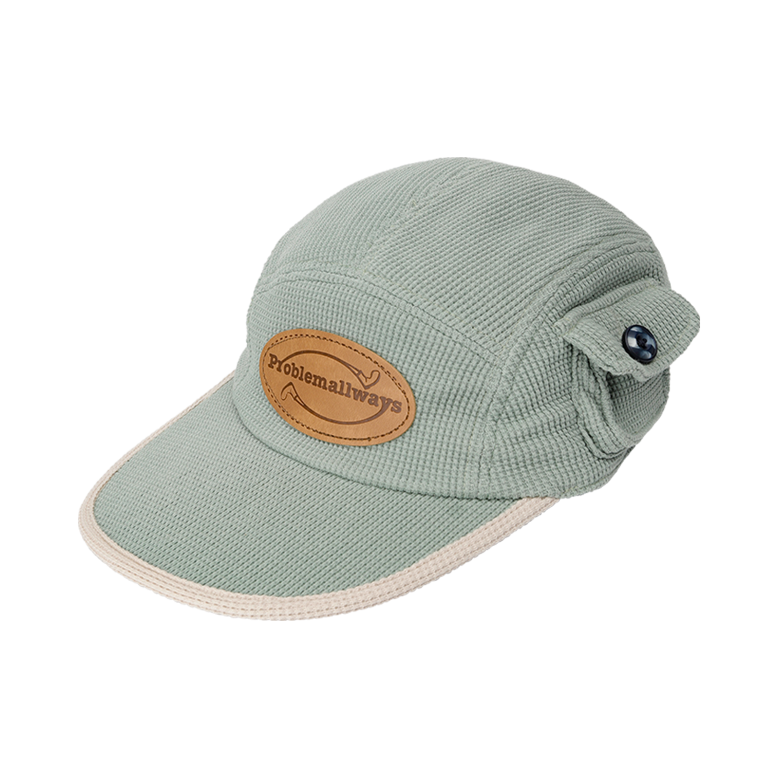 S03CAP01PO Problemallways Logo Leather Patch Waffle Camp Cap Pistachio