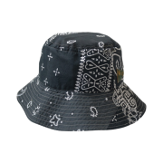 Kapital Bandana Patchwork Long Collar Bucket Hat Black
