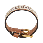(W) Celine Triomphe Canvas Leather Bracelet in Brass with Finish Gold White