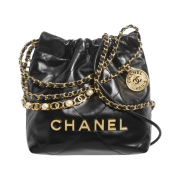 Chanel 22 Mini Handbag Shiny Calfskin Imitation Pearls & Gold Black