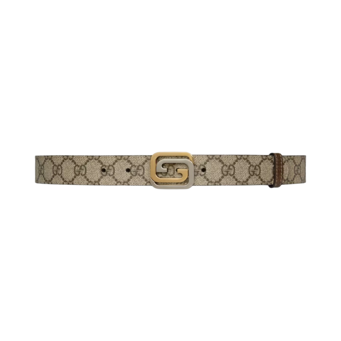 715603-KAAAD-8358 Gucci Reversible Belt with Squared Interlocking G Beige Ebony GG Supreme