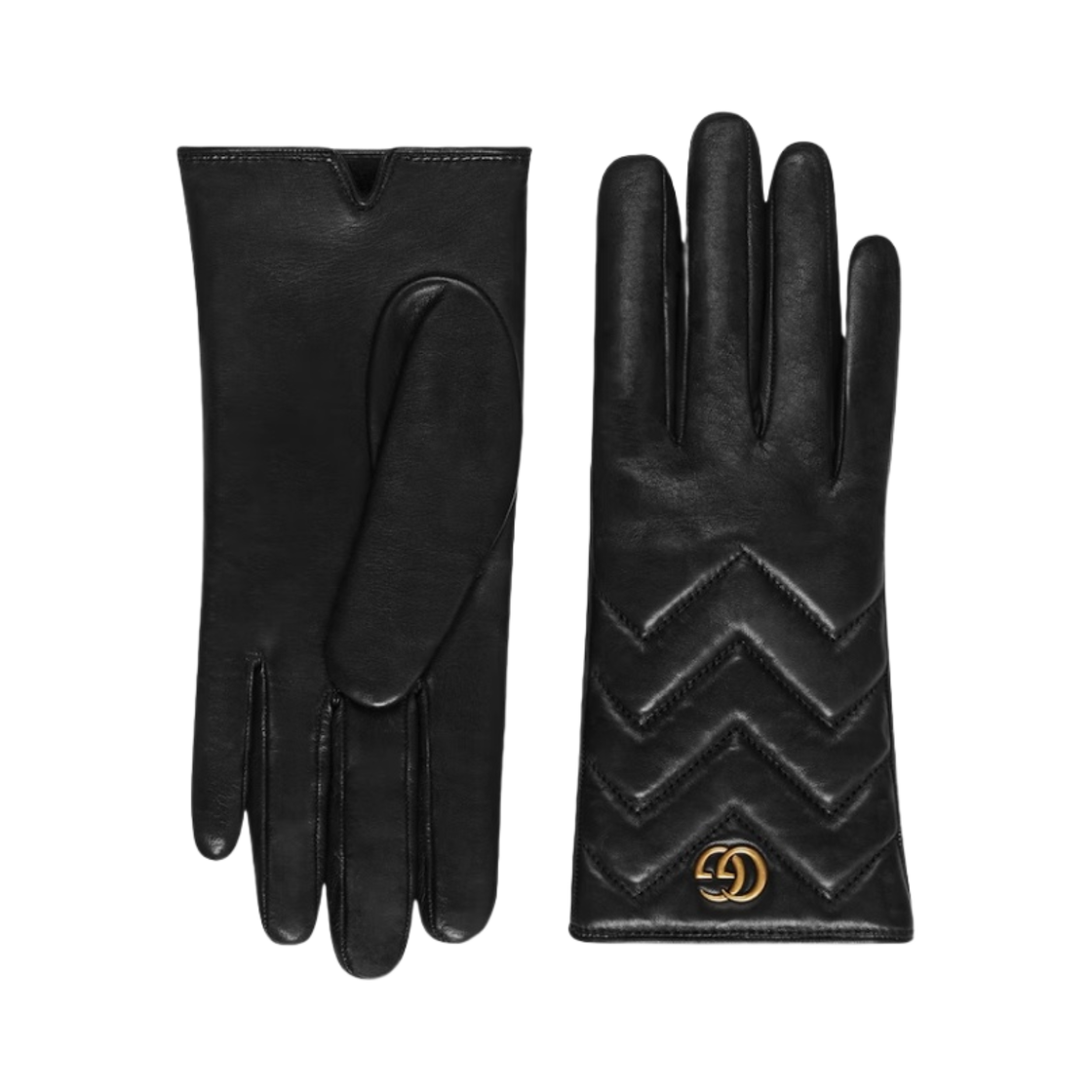 787375-BAP00-1000 (W) Gucci GG Marmont Chevron Leather Gloves Black