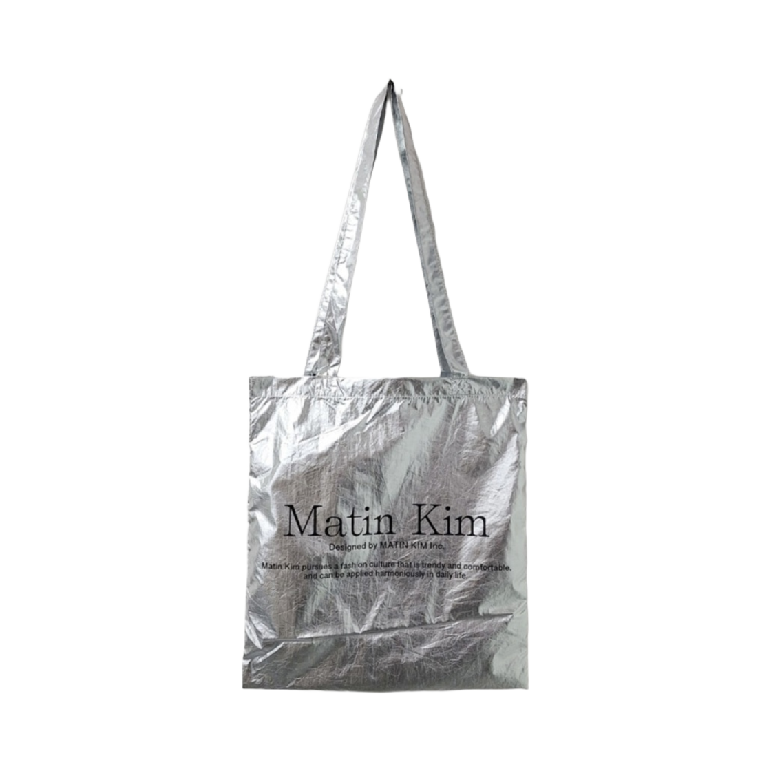 エコバッグ [MATINKIM]matin cracked logo glossy ecobag in silver MATIN CRACKED LOGO GLOSSY ECOBAG IN SILVER - MATINKIM