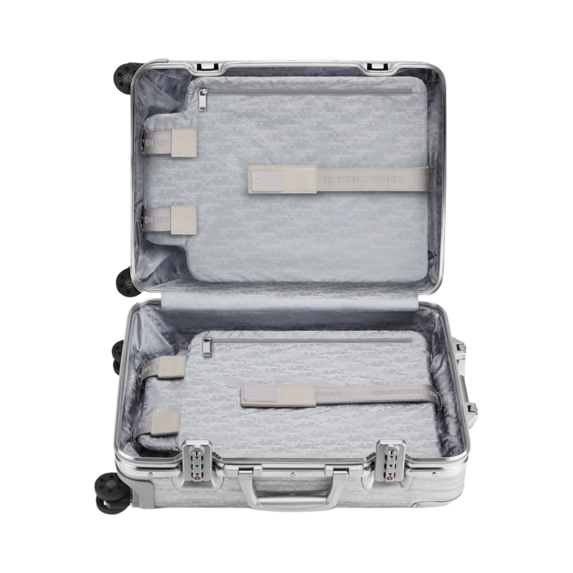 리모와 x 디올 캐빈 수트케이스 알루미늄 그레이 디올 오블리크(Rimowa x Dior Cabin Suitcase Aluminium Gray Dior Oblique) - 2
