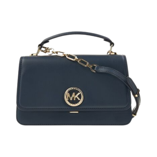 30T4GD8S6L406 Michael Kors Delancey Medium Leather Crossbody Satchel Navy