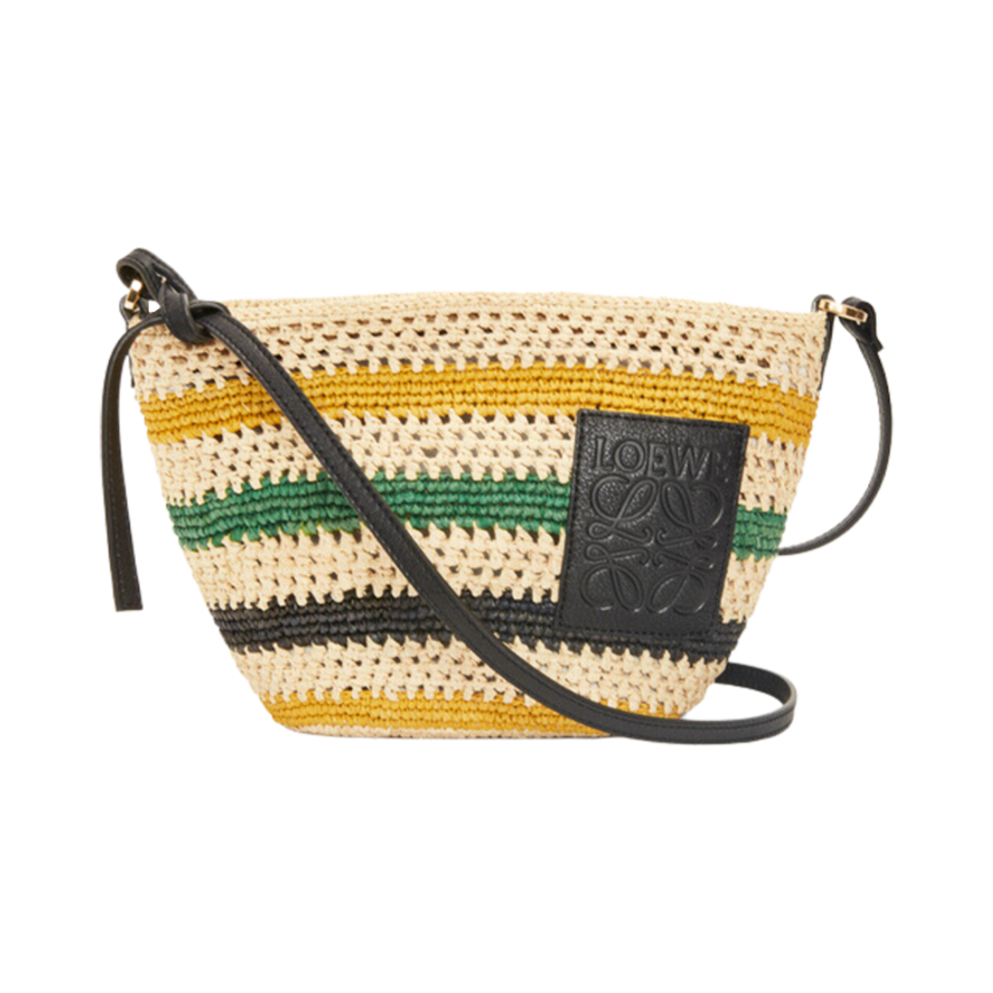 로에베 포쉐트 인 스트라이프 라피아 앤 카프스킨 내츄럴 멀티컬러(Loewe Pochette In Striped Raffia and Calfskin Natural Multicolor) - 1