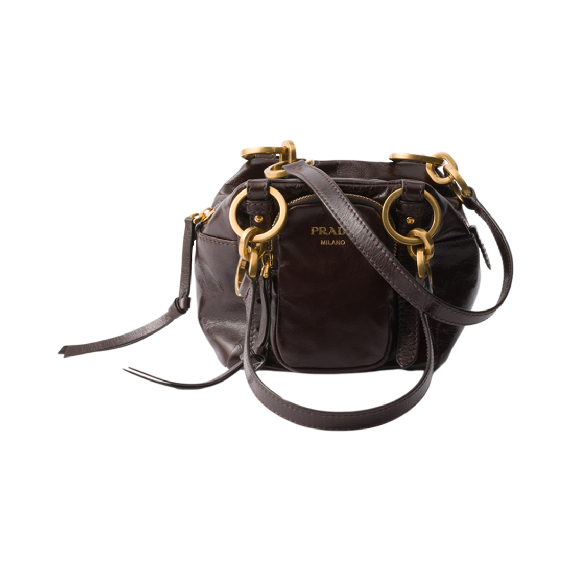 프라다 댕글 레더 탑 핸들 미니백 다크 브라운(Prada Dangle Leather Top-Handle Mini-Bag Dark Brown) - 1