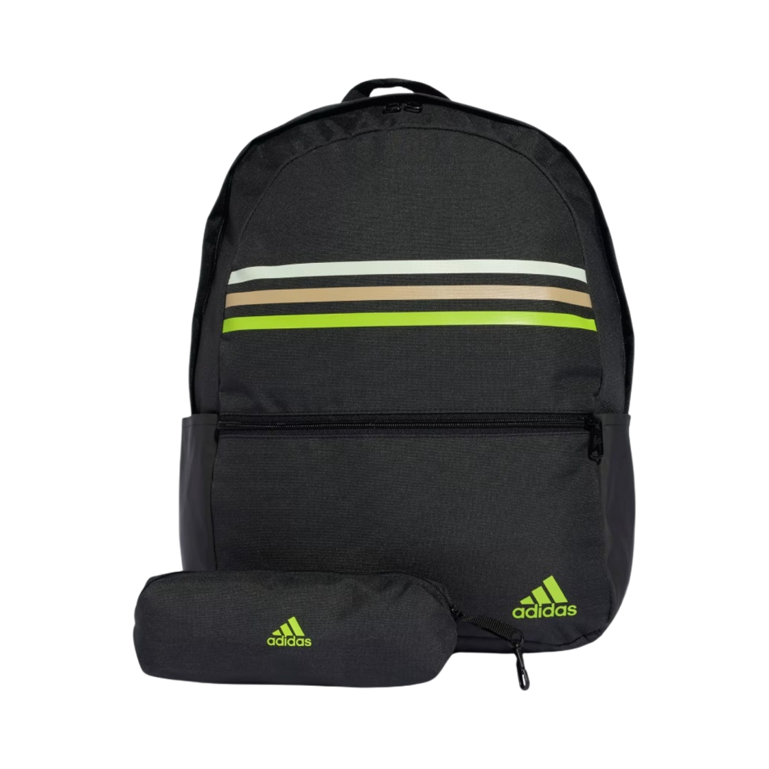 아디다스 클래식 호리존탈 삼선 백팩 블랙 솔라 슬라임(Adidas Classic Horizontal 3-Stripes Backpack Black Solar Slime) - 1