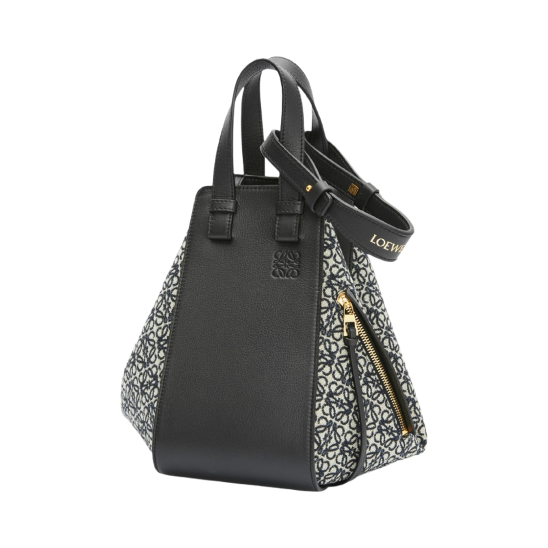 로에베 스몰 해먹백 아나그램 자카드 앤 카프스킨 네이비 블랙(Loewe Small Hammock Bag in Anagram Jacquard and Calfskin Navy Black) - 5