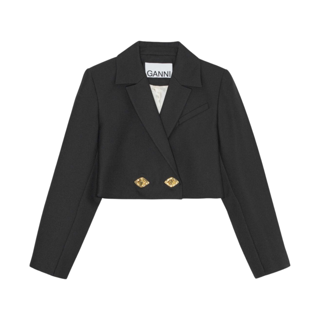(W) 가니 더블 브레스티드 크롭 블레이저 블랙((W) Ganni Double-Breasted Cropped Blazer Black) - 1