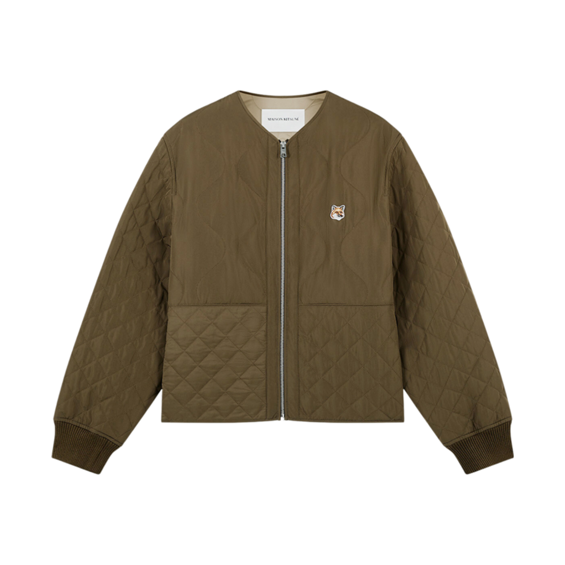 LW02110WQ4016-P360 (W) Maison Kitsune Quilted Blouson In Nylon With Institutional Fox Head Khaki