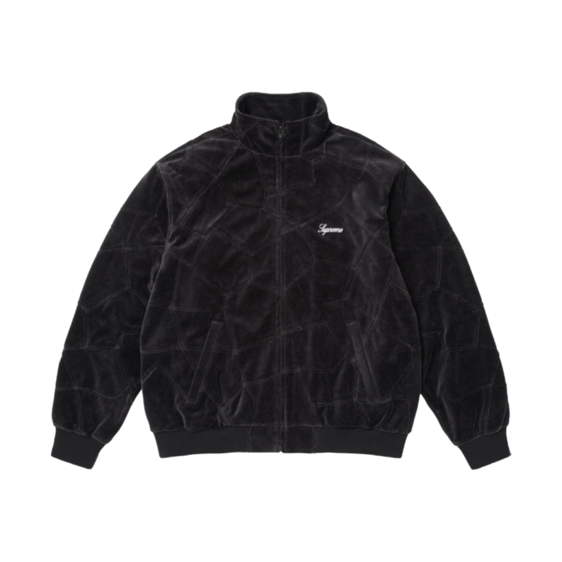 - Supreme Patchwork Velour Track Jacket Black - 25SS - 대표 이미지 #1