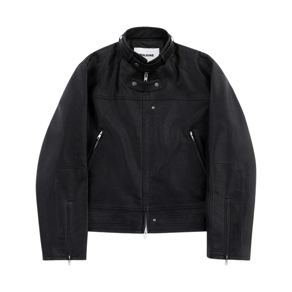 [KREAM 단독] 알렌느 벨티드 쓰리디 포우 레더 바이커 자켓 블랙([KREAM 단독] Haleine Belted 3D Faux Leather Biker Jacket Black (VJ113))