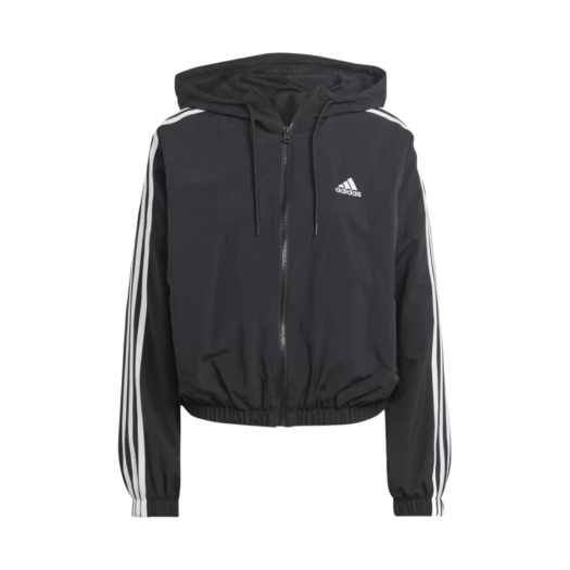 (W) 아디다스 에센셜 3S 우븐 윈드브레이커 자켓 블랙 화이트 - KR 사이즈
