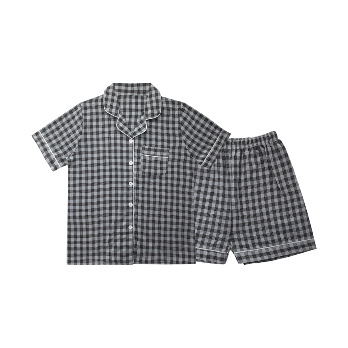 A-WJC-BK (W) AONE Jeans Check Short Sleeve Pajamas Set Black