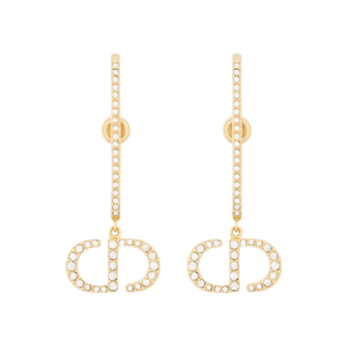 (W) 디올 30 몽테뉴 이어링 골드 피니쉬 메탈 화이트 크리스탈((W) Dior 30 Montaigne Earrings Gold Finish Metal White Crystals) - 2