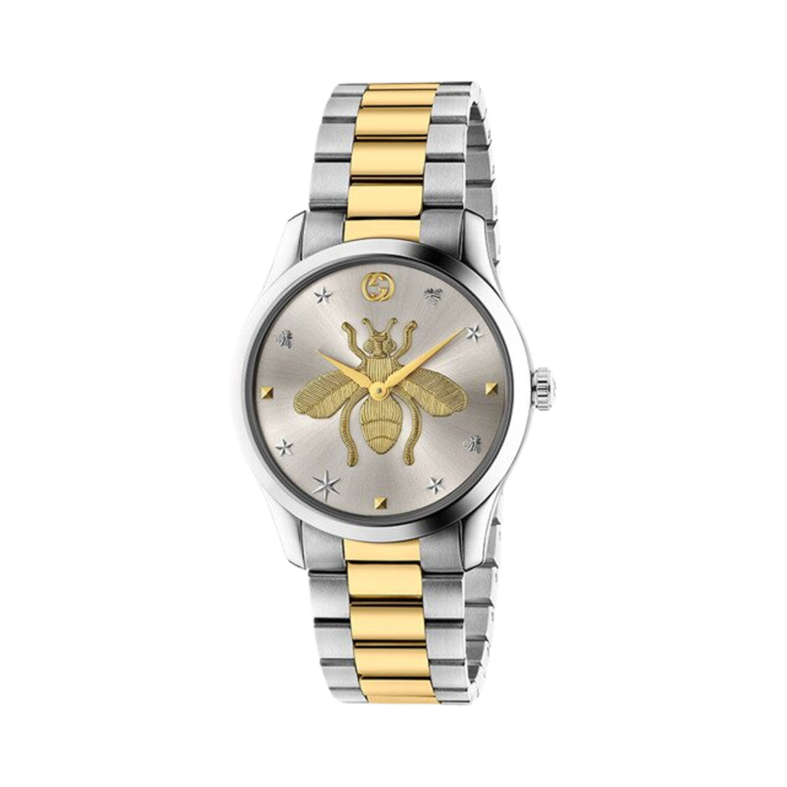 구찌 G-타임리스 꿀벌 쿼츠 38mm 스테인리스 스틸 골드 실버(Gucci G-Timeless Bee Quartz 38mm Stainless Steel Gold Silver)