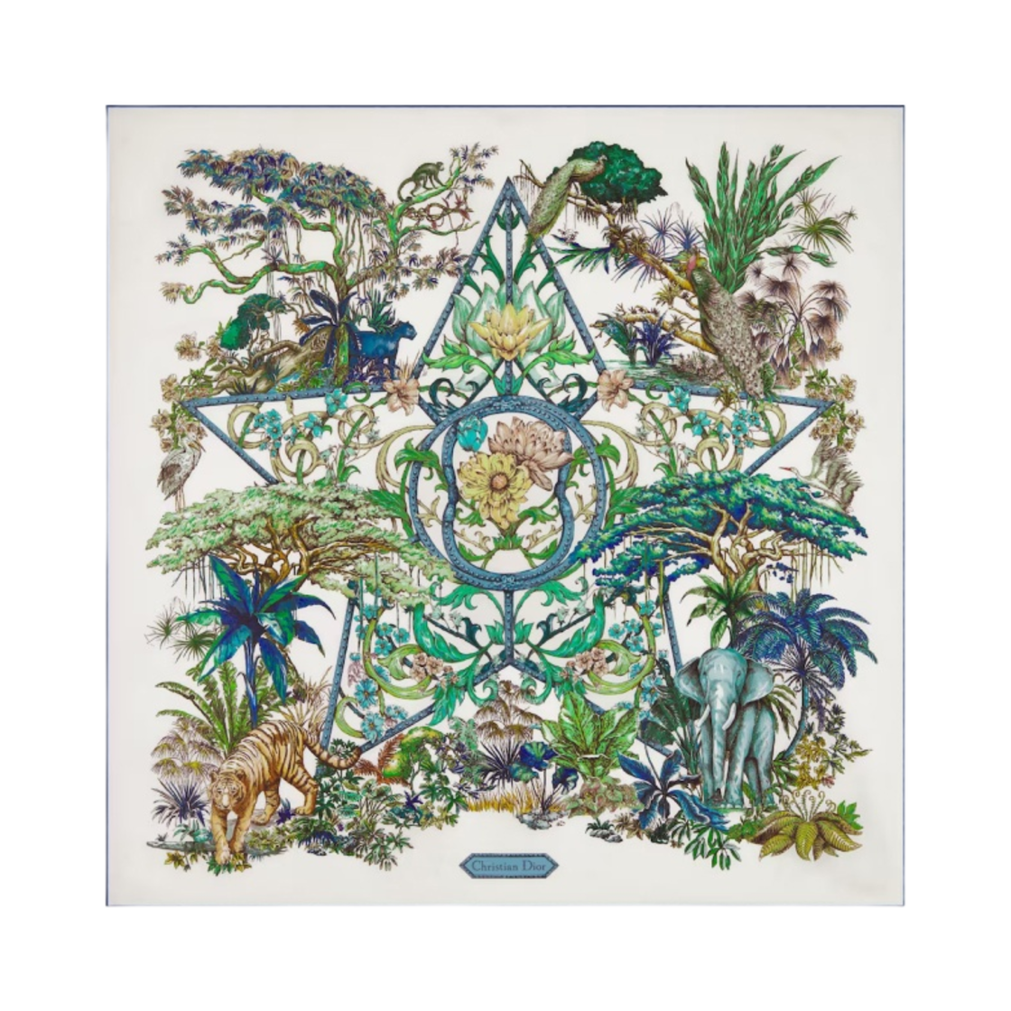 (W) 디올 에뚜왈 드 보야지 90 스퀘어 스카프 실크 트윌 화이트 멀티컬러((W) Dior Etoile De Voyage 90 Square Scarf Silk Twill White Multicolor) - 1