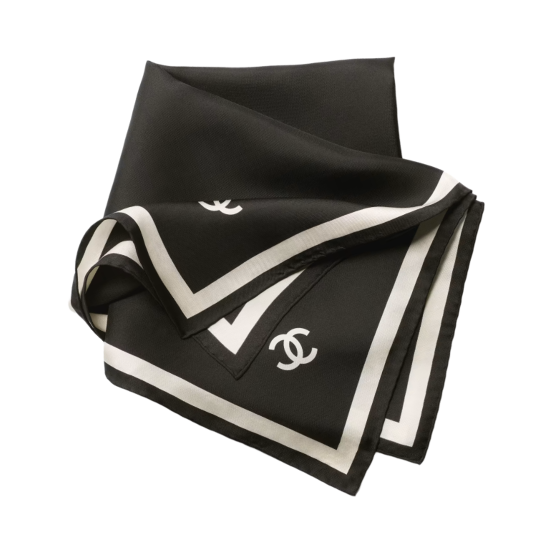 (W) 샤넬 스퀘어 스카프 실크 트윌 & 블랙 에크루((W) Chanel Square Scarf Silk Twill & Black Ecru)
