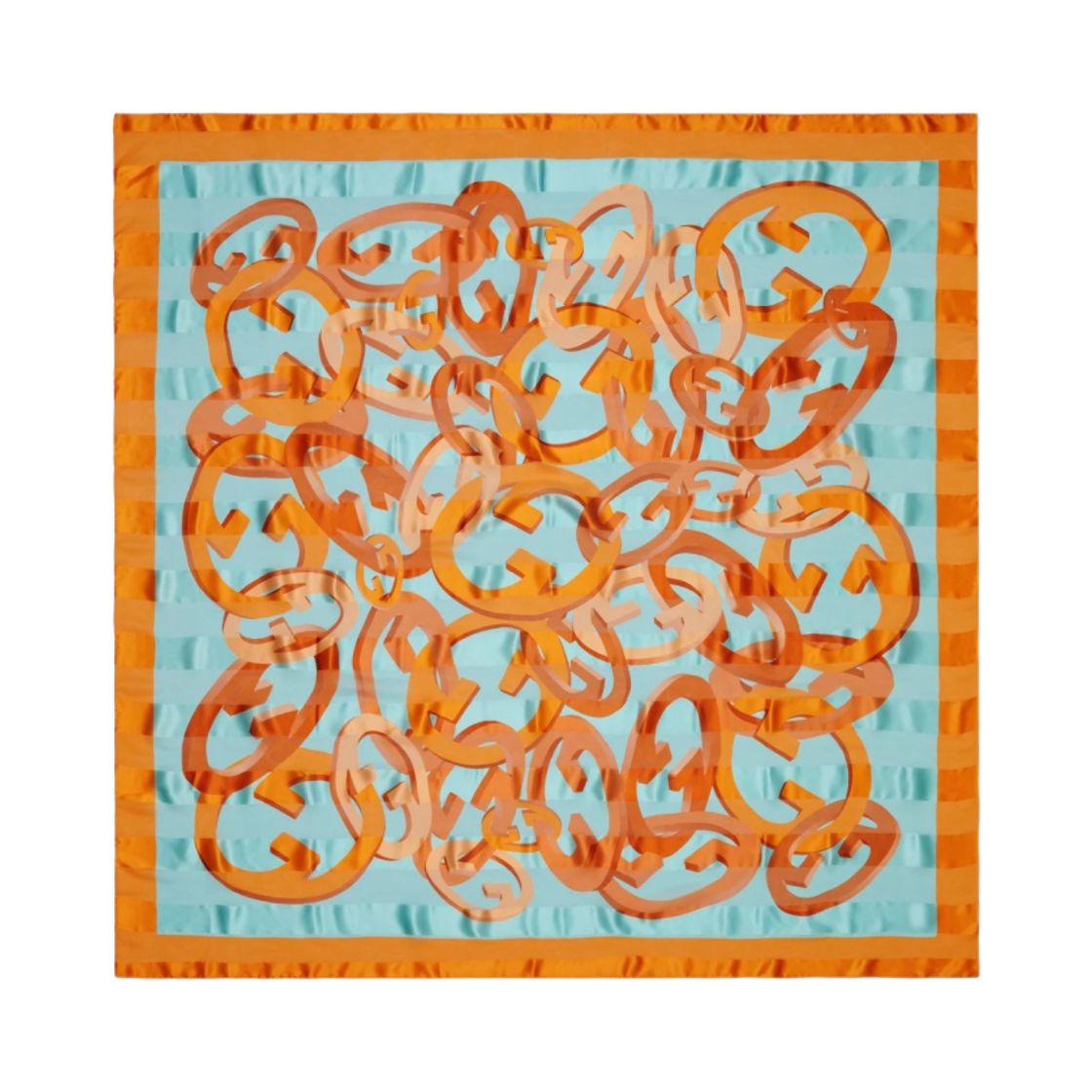 (W) 구찌 인터로킹 G 체인 프린트 실크 스카프 라이트 블루 오렌지((W) Gucci Interlocking G Chain Print Silk Scarf Light Blue Orange) - 1