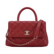 Chanel Flap Bag with Top Handle Grained Calfskin & Gold Red