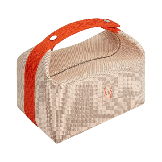 Hermes Large Bride-A-Brac Case Canvas & Beige Orange