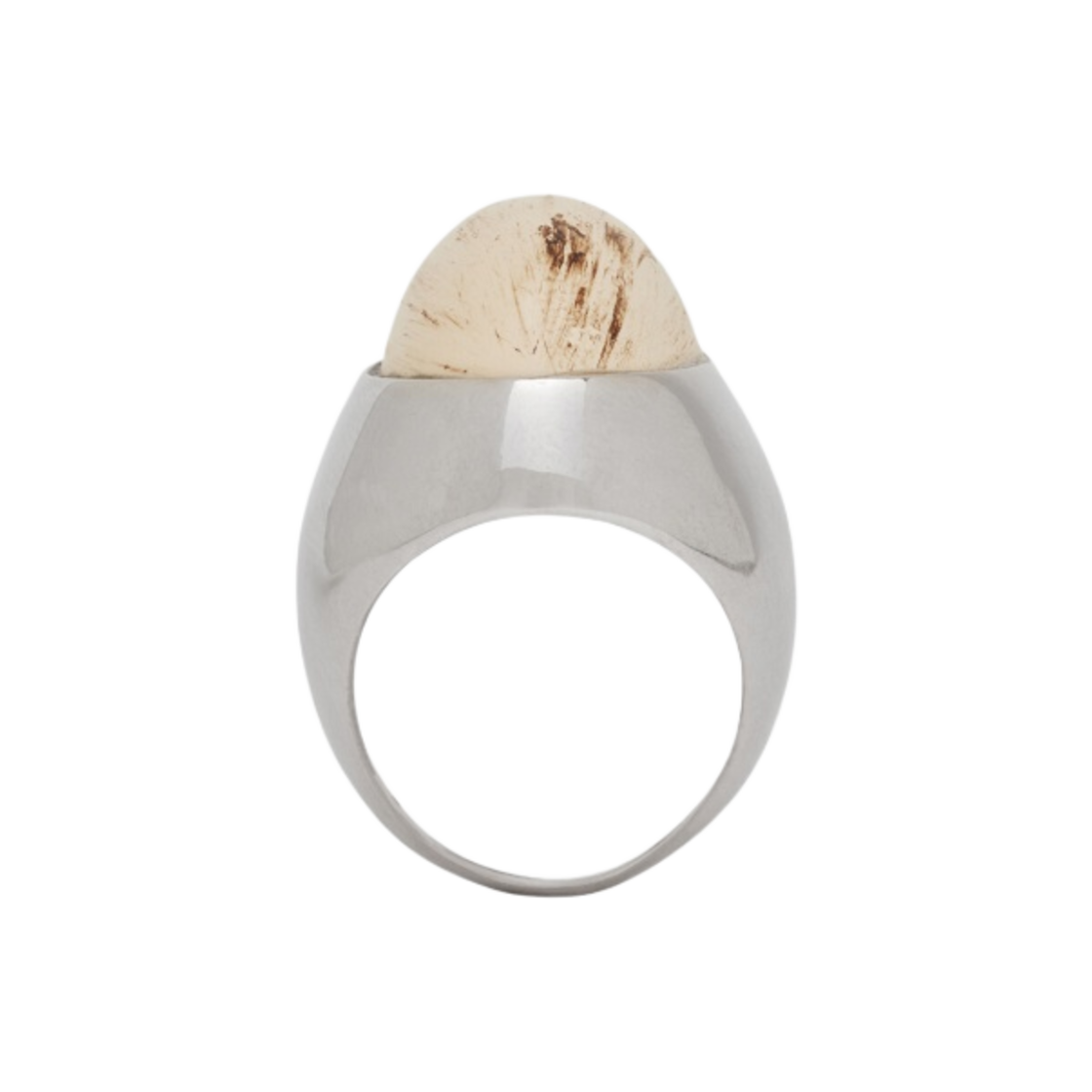 (W) 생로랑 오버사이즈 오벌 까보숑 링 메탈 앤 레진 팔라디움 앤 크림((W) Saint Laurent Oversize Oval Cabochon Ring In Metal And Resin Palladium And Cream) - 1