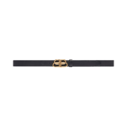(W) Balenciaga BB Thin Calfskin Leather Belt Black Aged Gold