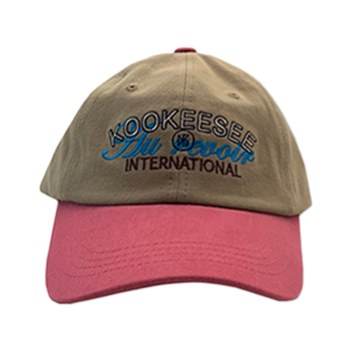 쿠키시 투톤배색 빈티지 워싱 자수 볼캡 베이지/다크핑크(Kookeesee Two Tone Vintage Washing Ball Cap Beige/Dark Pink)