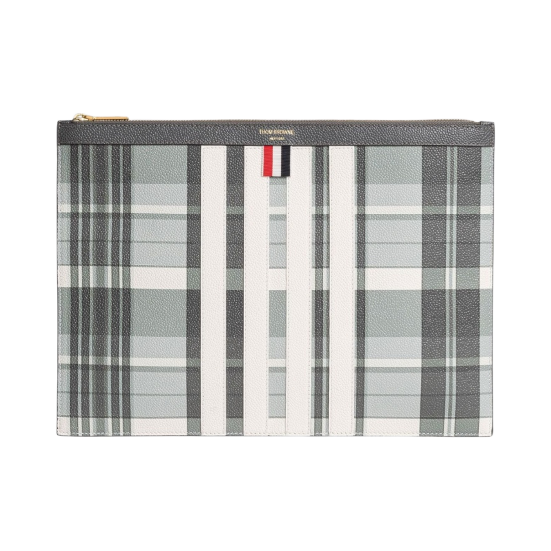 MAC155A-L0041-980 Thom Browne Pebble Grain Madras 4-Bar Medium Document Holder Black White