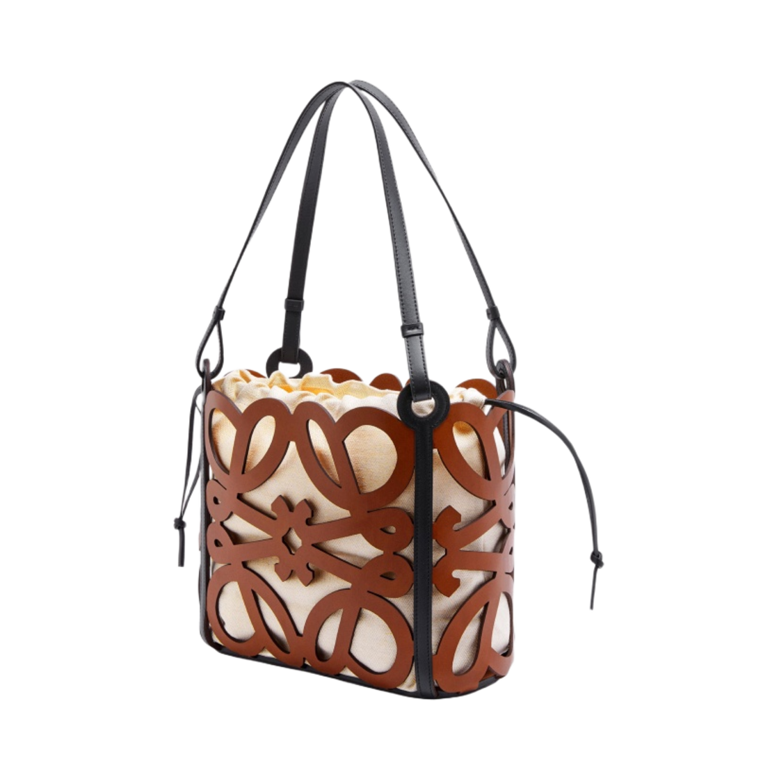 로에베 스몰 아나그램 컷 아웃 토트백 카프스킨 앤 캔버스 탄(Loewe Small Anagram Cut-Out Tote Bag in Calfskin and Canvas Black Tan) - 2