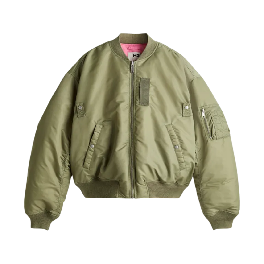 에이치앤엠 리버서블 봄버 자켓 카키 그린 핑크(H&M Reversible Bomber Jacket Khaki Green Pink)