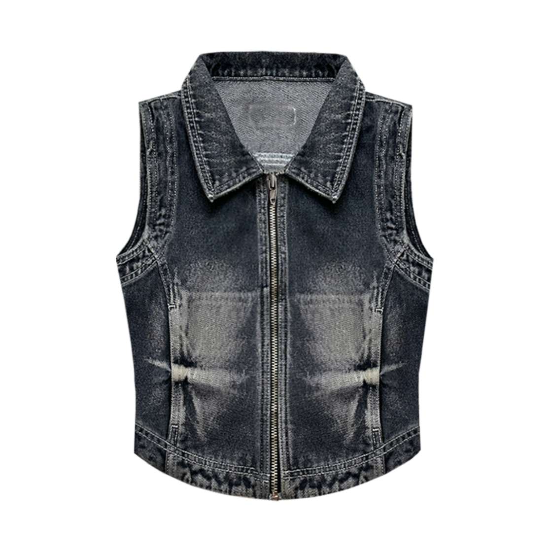 비엘알 썸머 워싱 바이커 데님 집업 베스트 블루(BLR Summer Washing Biker Denim Zip-Up Vest Blue)