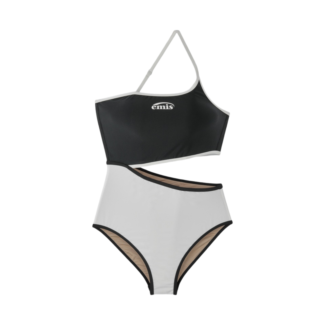 (W) 이미스 로고 컷 아웃 스윔수트 블랙 화이트((W) Emis Logo Cut Out Swimsuit Black White)