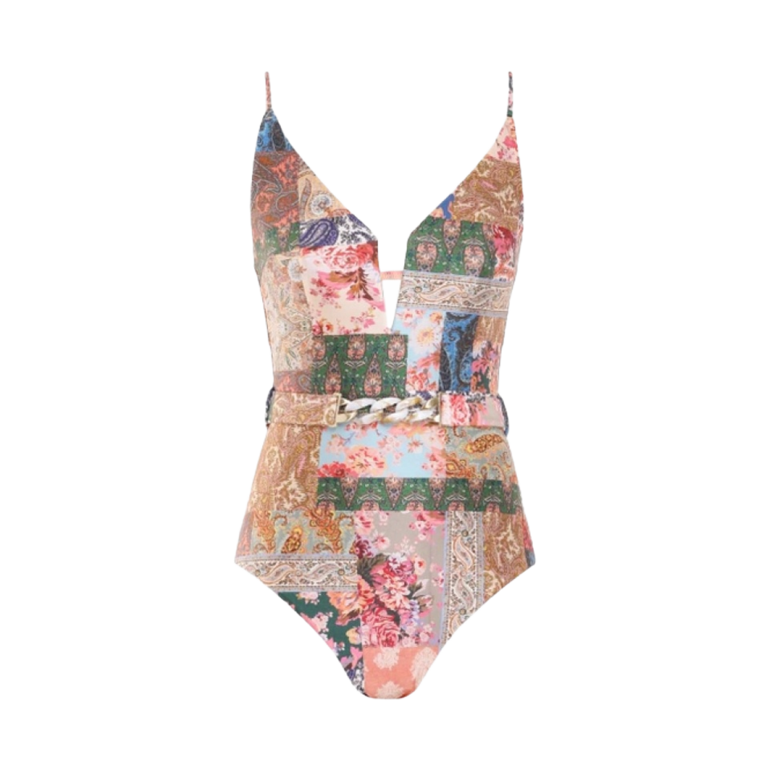(W) 짐머만 데비 플런지 V 와이어 원피스 스윔수트 패치 페이즐리((W) Zimmermann Devi Plunge V Wire One-Piece Swimsuit Patch Paisley)