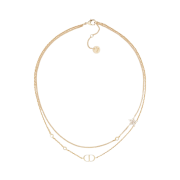 (W) Dior Petit CD Double Necklace Gold Finish Metal & White Crystals