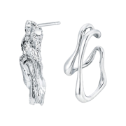 Sentiments No.330 Geometry Unbalance Earring Earcuff Set Silver